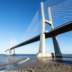 Fototapeta premium Vasco da Gama bridge in Lisbon, Portugal. Photo afternoon on a sunny day