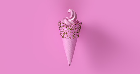 Pink Ice Cream with Gold Bronze Sprinkles 3d illustration