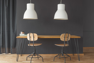 White lamps above table