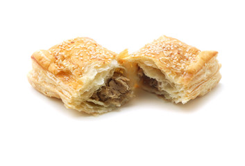Tuna pie pastry on white background 