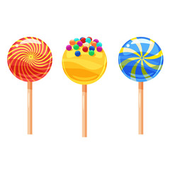 Set of colorful lollipops, sweet candies, vector illustration, cartoon style