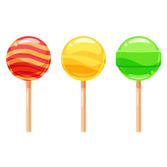 Set of colorful lollipops, sweet candies, vector illustration, cartoon style