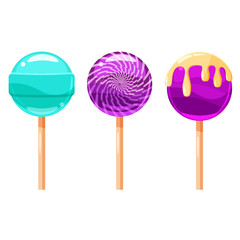 Set of colorful lollipops, sweet candies, vector illustration, cartoon style
