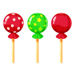 Set of colorful lollipops, sweet candies, vector illustration, cartoon style