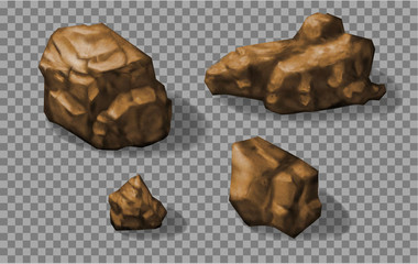 Rock stones collection. Vector 3d realistic illustration.