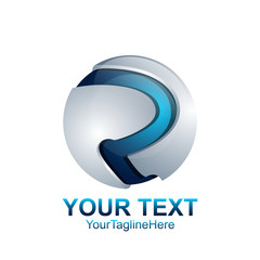 Initial letter R logo template colored blue circle sphere design for business and company identity