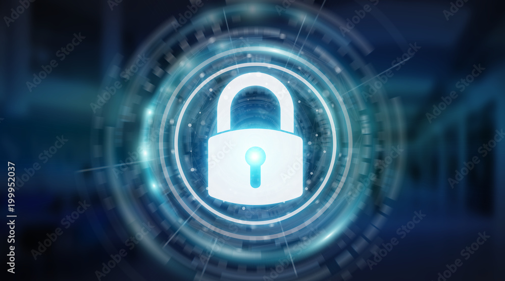 Fototapete padlock security interface protecting datas 3d rendering