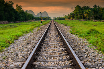 Train Railway in natural background at dawn