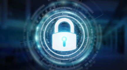 Padlock security interface protecting datas 3D rendering