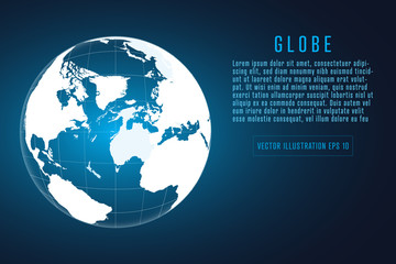 Global network connection. Blue globe hexagonal mesh and line isolated on dark blue as business, composition concept. Vector Illustration.