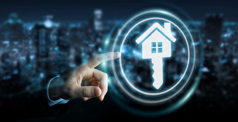 Businessman using real estate digital interface 3D rendering