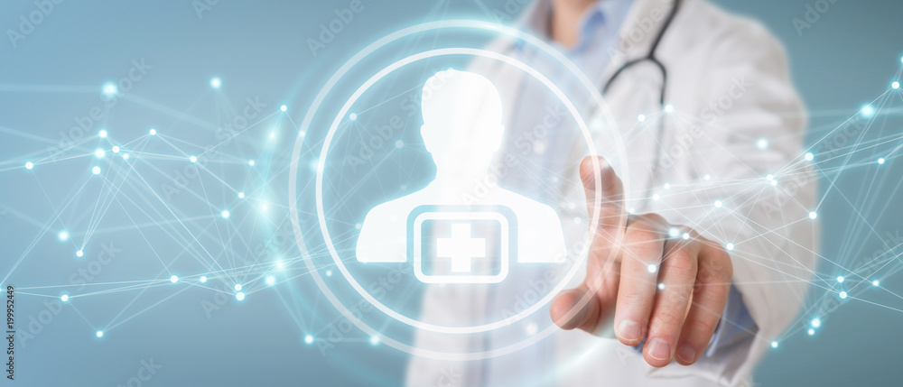 Aufkleber doctor using digital medical futuristic interface 3d rendering