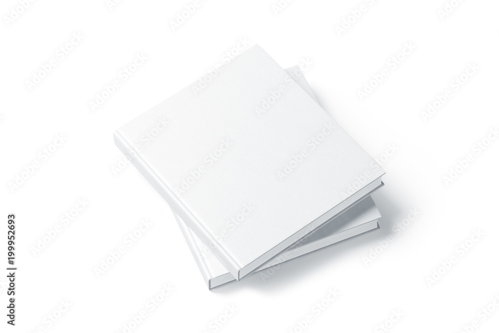 Aufkleber two blank white hard cover books mock up, top view from the side. empty square notebooks on each oth