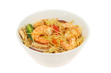 Prawns and noodles in a bowl
