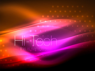 Fototapeta premium Glittering neon glowin wave, techno modern art abstract background, magical shiny template