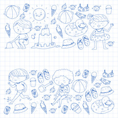 Kids on happy summer holiday. Beach, travel adventures