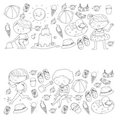 Kids on happy summer holiday. Beach, travel adventures