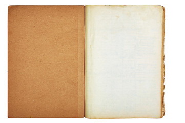 Old open book isolated on white background with clipping path