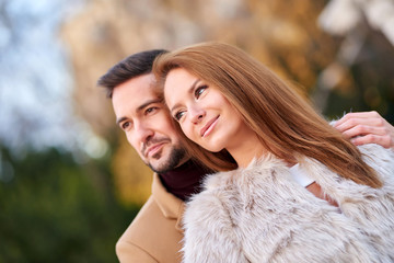 Fototapeta premium Portrait of a young beautiful couple in an urban environment.