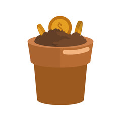 Seeding coin on pot vector illustration graphic design