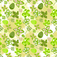 Seamless pattern with flowers and easter eggs.