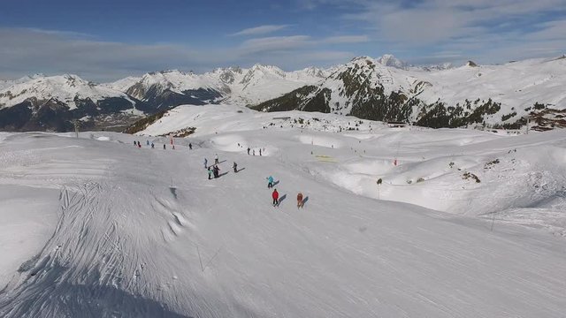 Aerial view of  people skiing at La Plagne