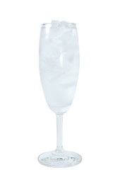 ice cube and water in glass on white background