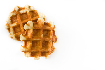 Belgian waffles isolated on white background. Top view. Copyspace