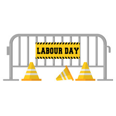 Labour day banner with a barrier and road cones