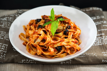 tasty pasta Italian tomato sauce pasta on the table