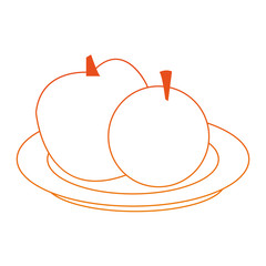 Peach and orange cartoon fruits on orange lines vector illustration