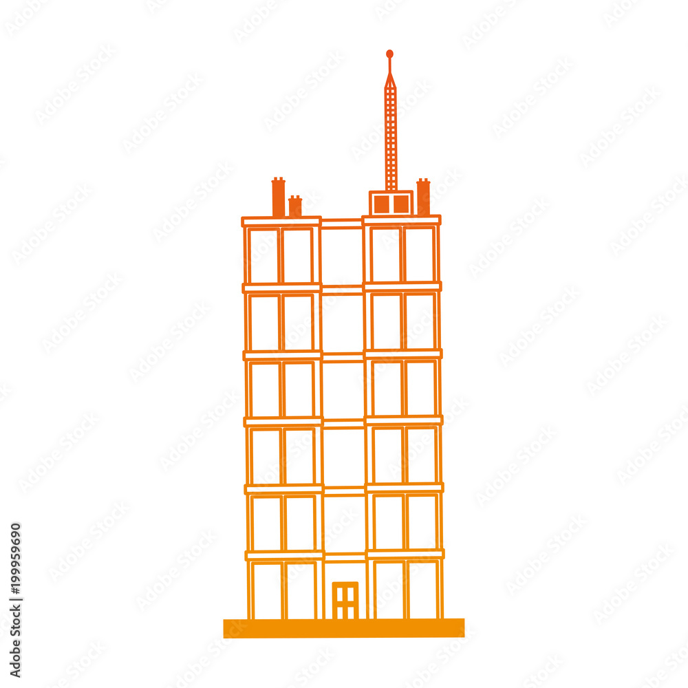 Poster office building isolated on orange lines vector illustration