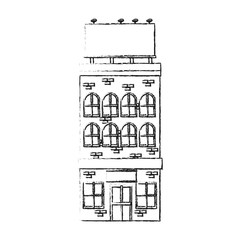 Bricks urban building on black and white sketch colors vector illustration