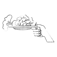 Hand with vegetables on dish on black and white sketch colors vector illustration