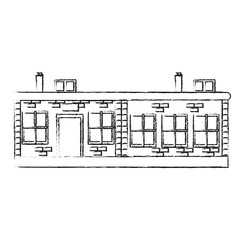 Bricks urban house building on black and white sketch colors vector illustration