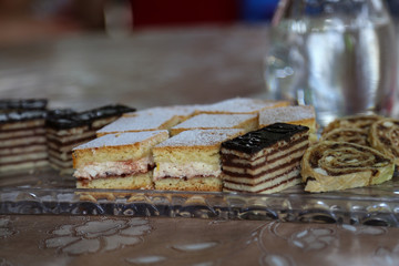 Sliced cake on the table