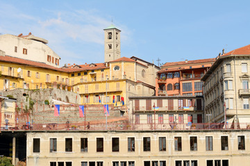 Beautiful streets and romantic houses in Ivrea cityscape. Italy, Europe.