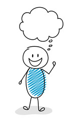 Happy stickman with empty speech ballon. Vector.