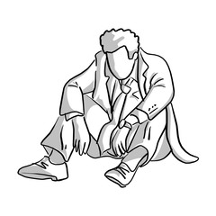 fail businessman sitting on the ground vector illustration sketch hand drawn with black lines isolated on white background