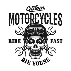 Custom motorcycles vintage emblem with skull
