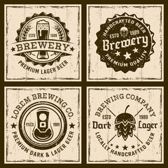 Beer and brewery four colored emblems or badges