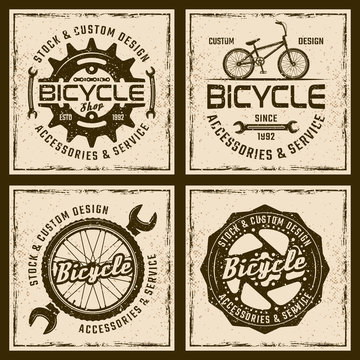 Bicycle shop and service four colored emblems