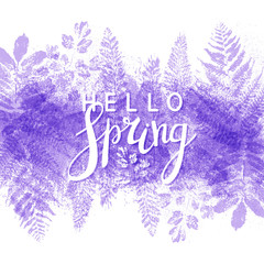 Spring background with purple leaves stamps