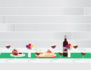 Jewish Rosh Hashanah Festive dinner table vector illustration