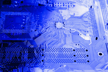 The surface and texture of the blue back of printed circuit board.