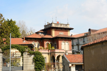 Beautiful streets and romantic houses in Ivrea cityscape. Italy, Europe.