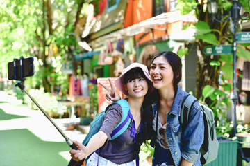 Tourists are taking photos in the city.