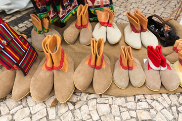  Traditional shoes from Madeira in a street stall in Funchal. Madeira. Portugal