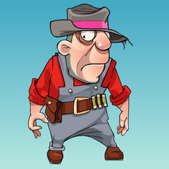 cartoon surprised man in hat with bandolier