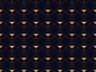 Behang Art deco Art deco naadloos patroon met een glas martini. Alcoholcocktailstijl van de jaren 1920 - 1930. Voor uitnodigingen, folders en wenskaarten. vector illustratie